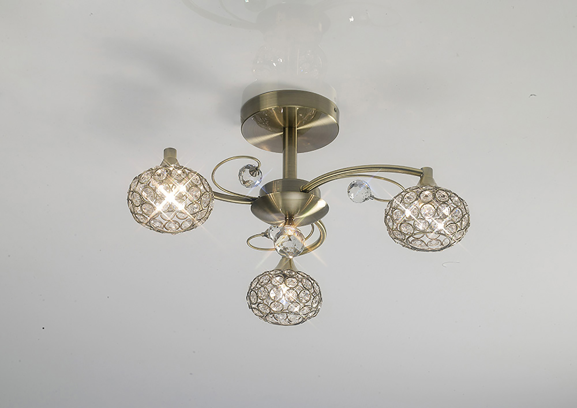 IL30943  Cara Crystal Ceiling 3 Light Antique Brass